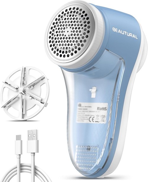 Beautural Fabric Shaver - Rechargeable Electric Lint Remover with 6-Leaf Blades for Clothes & Furniture