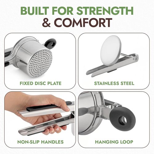 Heavy Duty Stainless Steel Potato Ricer by [Brand Name] - 15oz Masher for Smooth Mashed Potatoes | Non-Slip Baby Food Squeezer & Kitchen Gadget