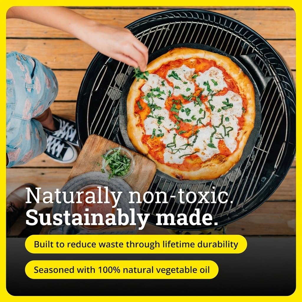 Lodge Seasoned Cast Iron Pizza Pan - Pre-Seasoned, Round Pizza Pan with Dual Assist Handles - Even Heat Distribution- PFAS-Free, Non-Toxic Cookware - Oven Safe - 15 Inch