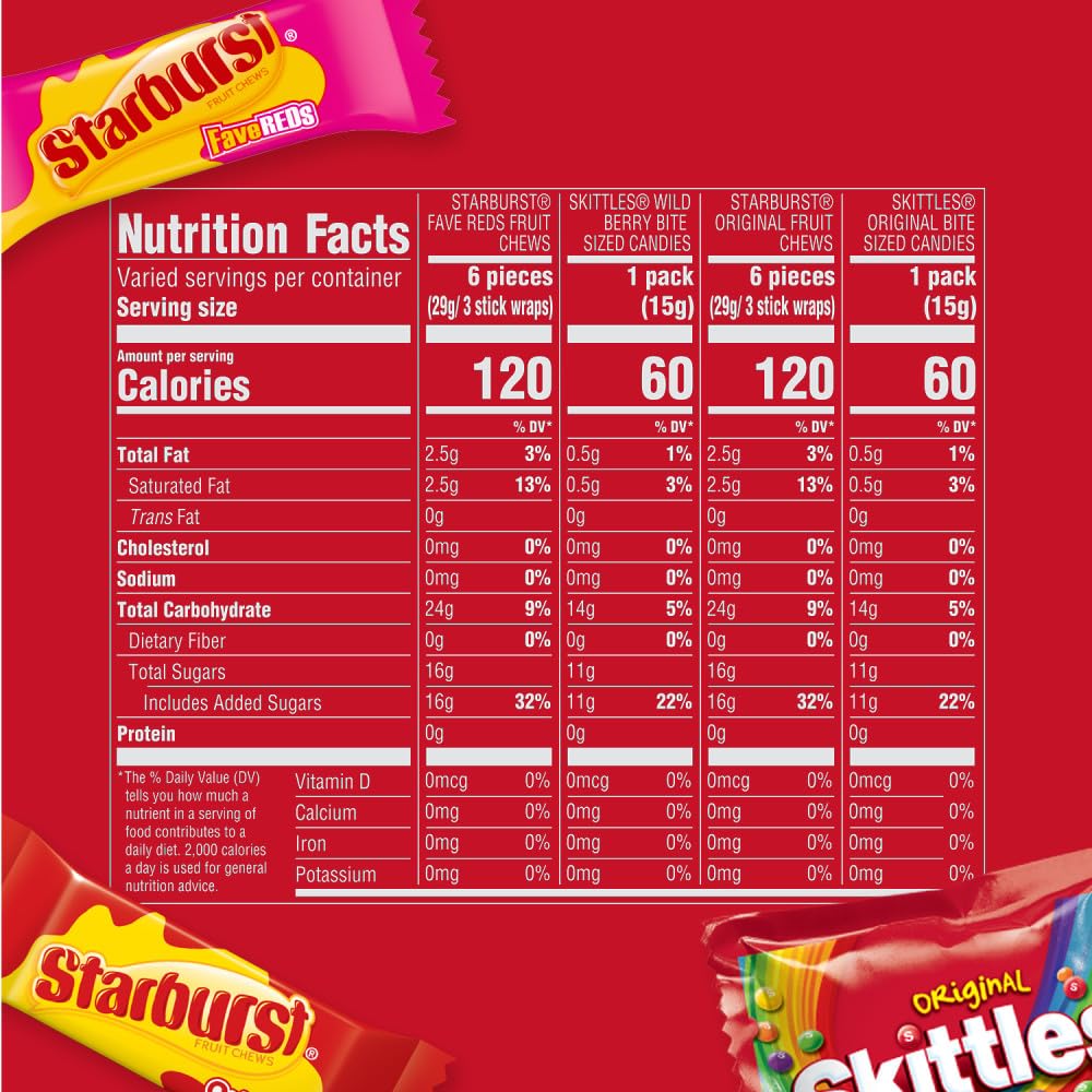 Skittles, Starburst Fun Size Chewy Candy Assorted Variety, Individually Wrapped, 32.28 Ounces, Bulk Bag