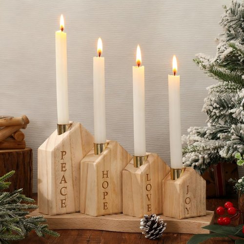 FYSUIMU Wooden Advent Candle Holders - 4Pcs Christmas Nativity Scene Decor for Farmhouse Centerpiece