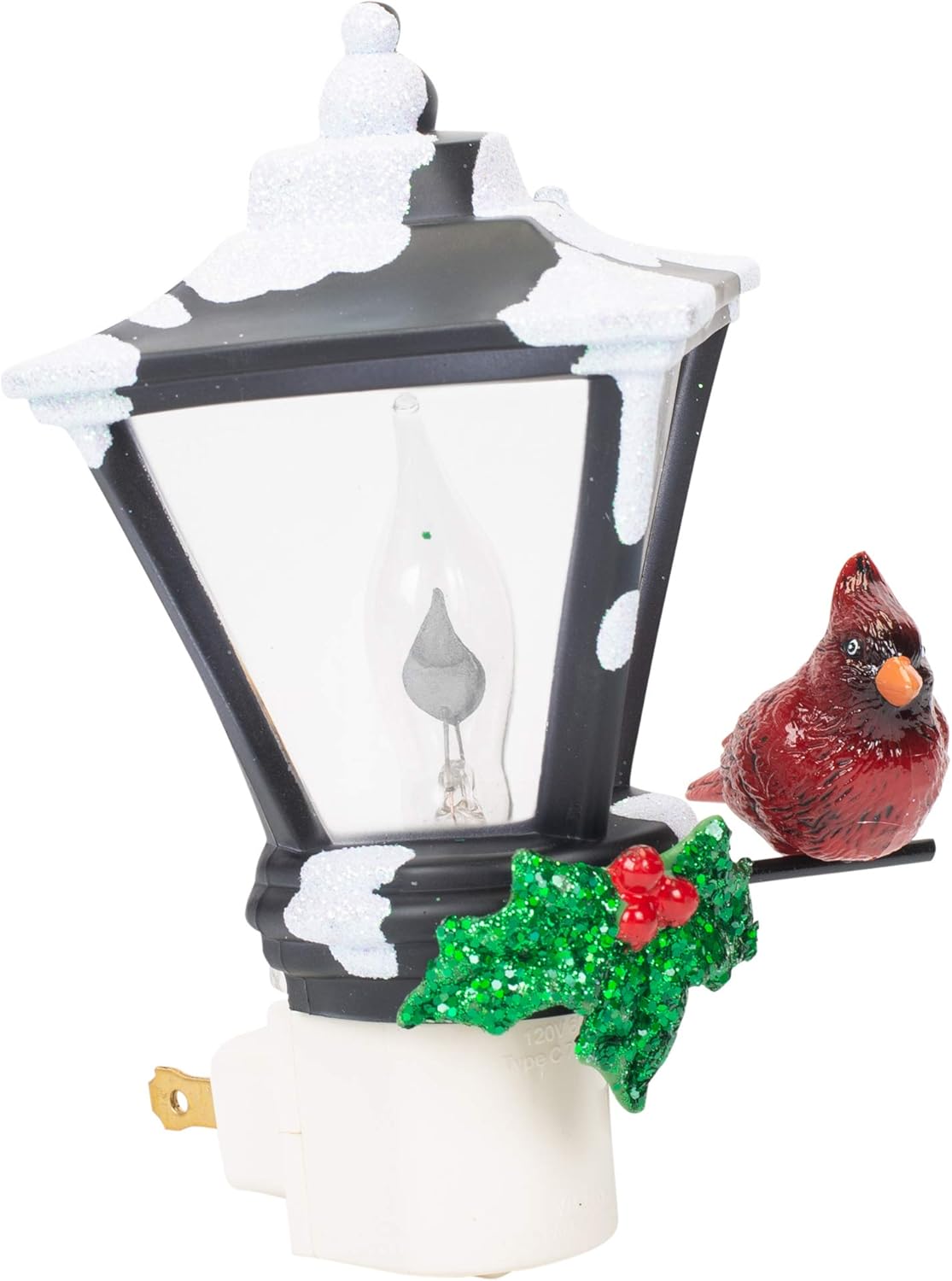 Flickering Cardinal C7 Bulb Night Light - 6 Inch Snow Capped Acrylic Lantern