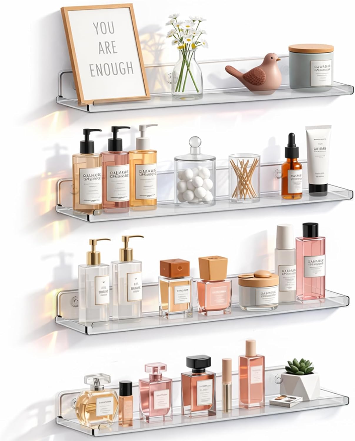 Lifewit Floating Shelves - Clear Acrylic Wall Organizer for Makeup & Decor | 14" Display Rack, 4 Pack