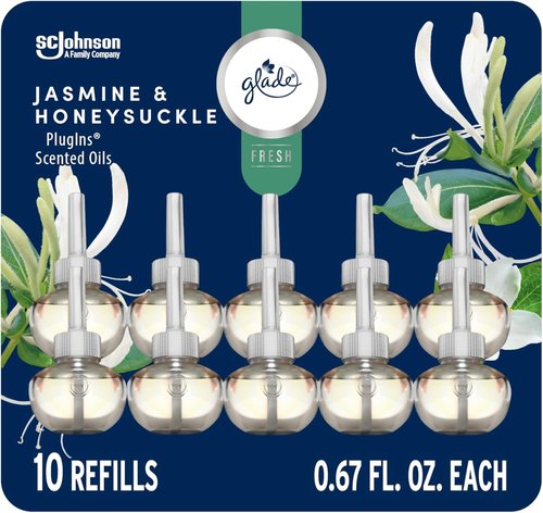 Glade PlugIns Refills Air Freshener - Jasmine & Honeysuckle Scented Oils | 10 Count, 0.67 Fl Oz