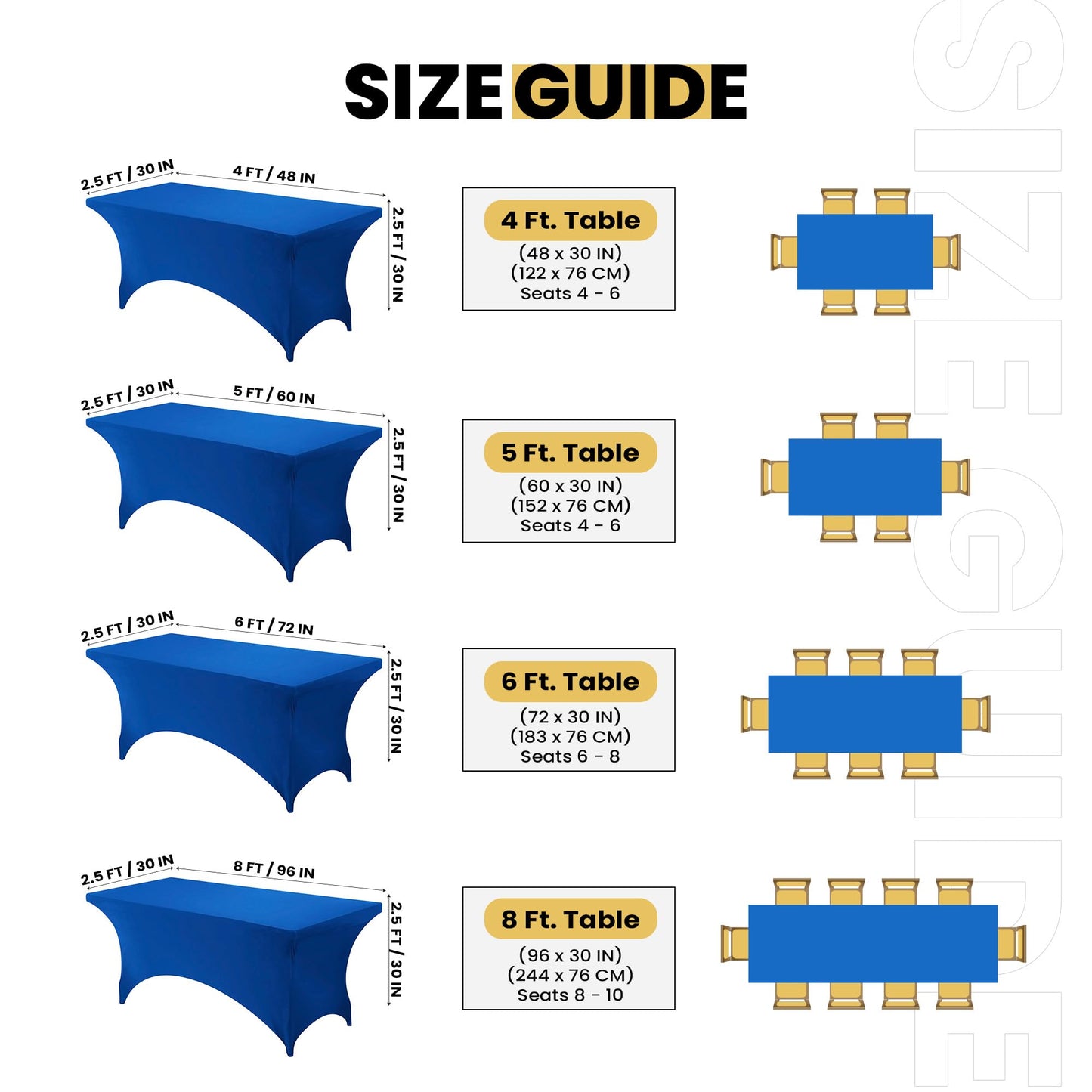 Utopia Kitchen Spandex Tablecloth 1 Pack [6FT, Blue] Tight, Fitted, Washable and Wrinkle Resistant Stretch Rectangular Patio Table Cover for Event, Wedding, Banquet & Parties [72Lx30Wx30H Inch]