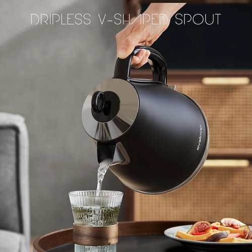 Evoloop Electric Kettle - 1.7L BPA-Free Stainless Steel Tea Kettle with Auto Shut-Off & Boil-Dry Protection | Black
