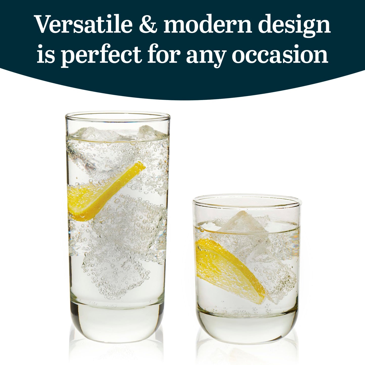 Libbey Drinking Glasses Polaris Tumbler and Rocks Set of 16, Clear, Sturdy Drinkware Glasses Set, Kitchen Glassware for Cocktails, Soda, and More