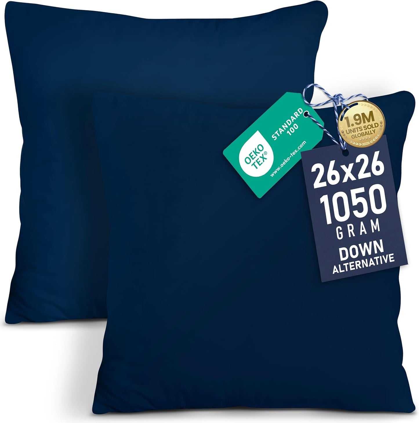 Utopia Bedding 26x26 Pillow Inserts - Set of 2 Navy Decorative Throw Pillows for Sofa & Bed - Soft, Fluffy Cushions
