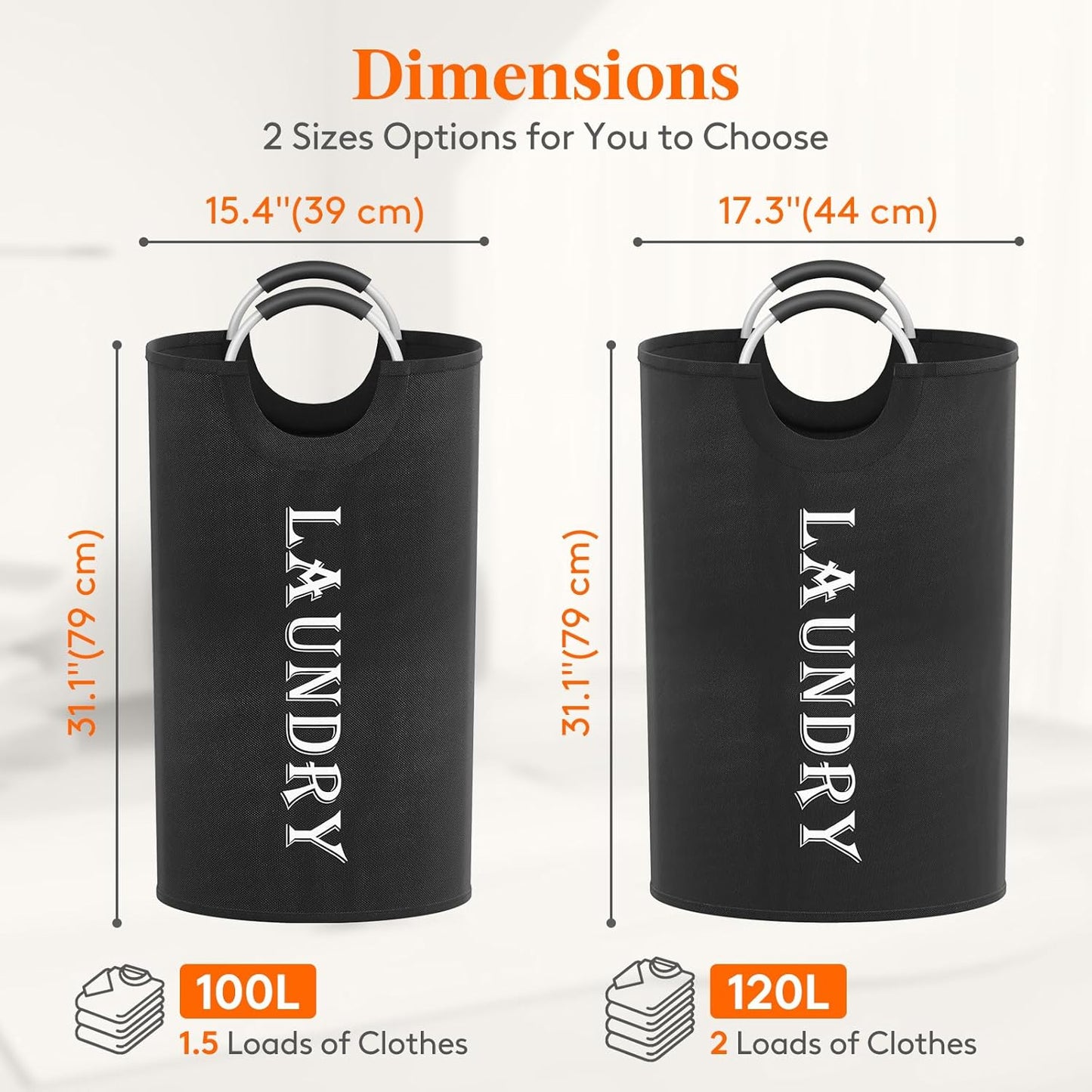 Lifewit Large Collapsible Laundry Basket - 100L Capacity, Waterproof Design, Black | 2-Pack