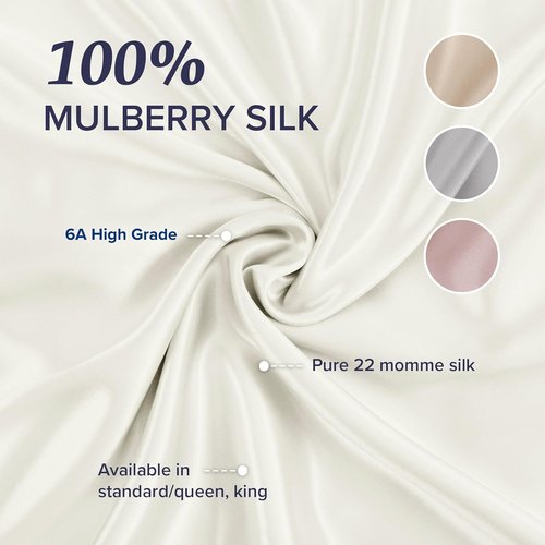 Beckham Hotel Collection Silk Pillowcase - 100% Mulberry Silk for Hair & Skin, 22 Momme, Queen Size, Ivory