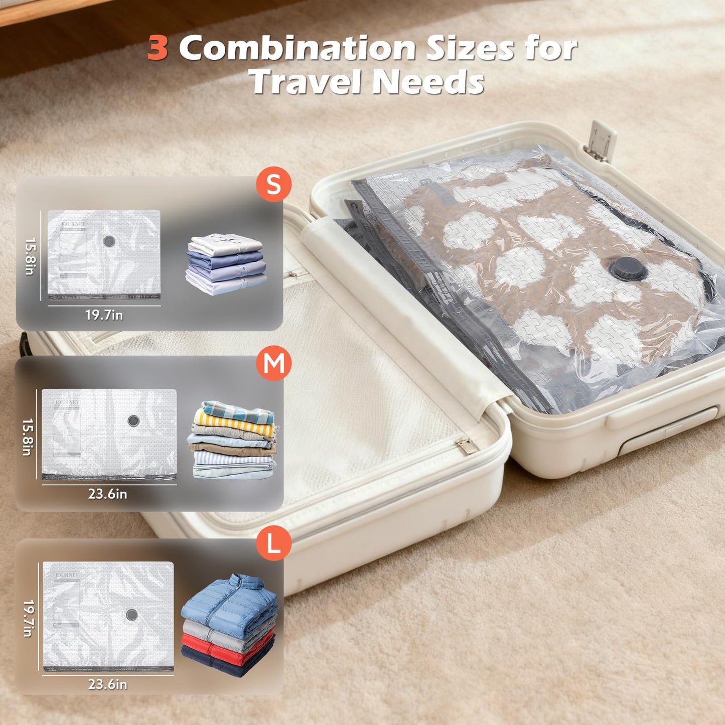 Travel Vacuum Bags with Wireless Charging Air Pump, 12 Pack Vacuum Seal Bags with 3 Sizes for Clothing Travel, Space Saver for Luggage, Business Trip, Home Storage,