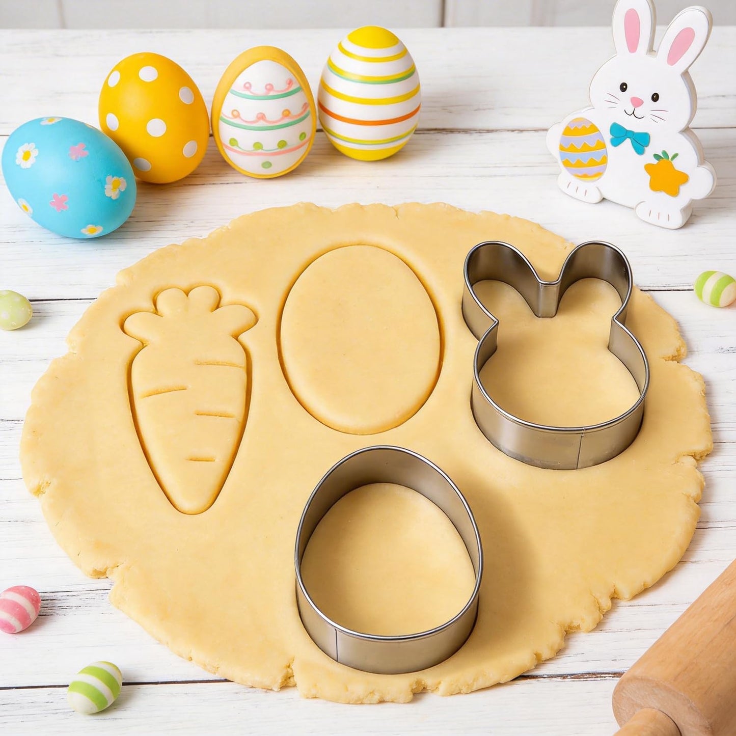6Pcs Large Easter Cookie Cutters for Kids, 4'' Bunny Head, Egg, Chicken, Rabbit, Carrot, Butterfly Shapes, Metal Biscuit Molds for Easter Spring Holiday Themed Baking Supply