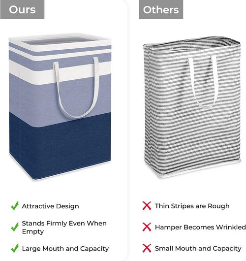 HomeHacks Large Waterproof Laundry Basket - 75L Collapsible Hamper with Extended Handles for Clothes & Toys (Blue)