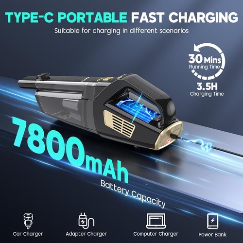 CKIKH Cordless Handheld Vacuum - 15000PA Strong Suction, Lightweight & Portable with Multi-Nozzles | Ideal for Home, Car & Pets