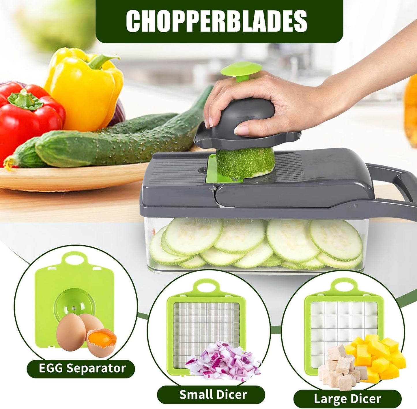 Pro-Series 16-in-1 Vegetable Chopper, Veggie Chopper, Food Chopper with Container, Vegetable Cutter Chopper & Spiralizer for Onion Salad (Grey, 15-piece set)