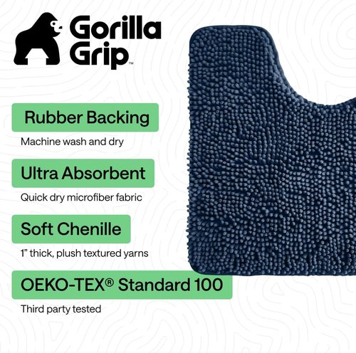GORILLA GRIP Plush Chenille Bath Rug Mat - Soft Microfiber for Oval Toilet Base | Navy Blue, Machine Washable