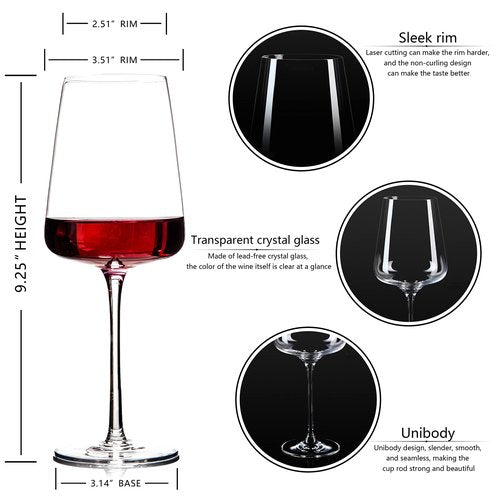 BACLIFE Hand Blown Red Wine Glasses Set of 4 – Premium Crystal Wine Glasses With Long Stem,19 oz – Unique Gift for Mother's Day, Wedding, Birthday – Ideal for Restaurants,Home Bar
