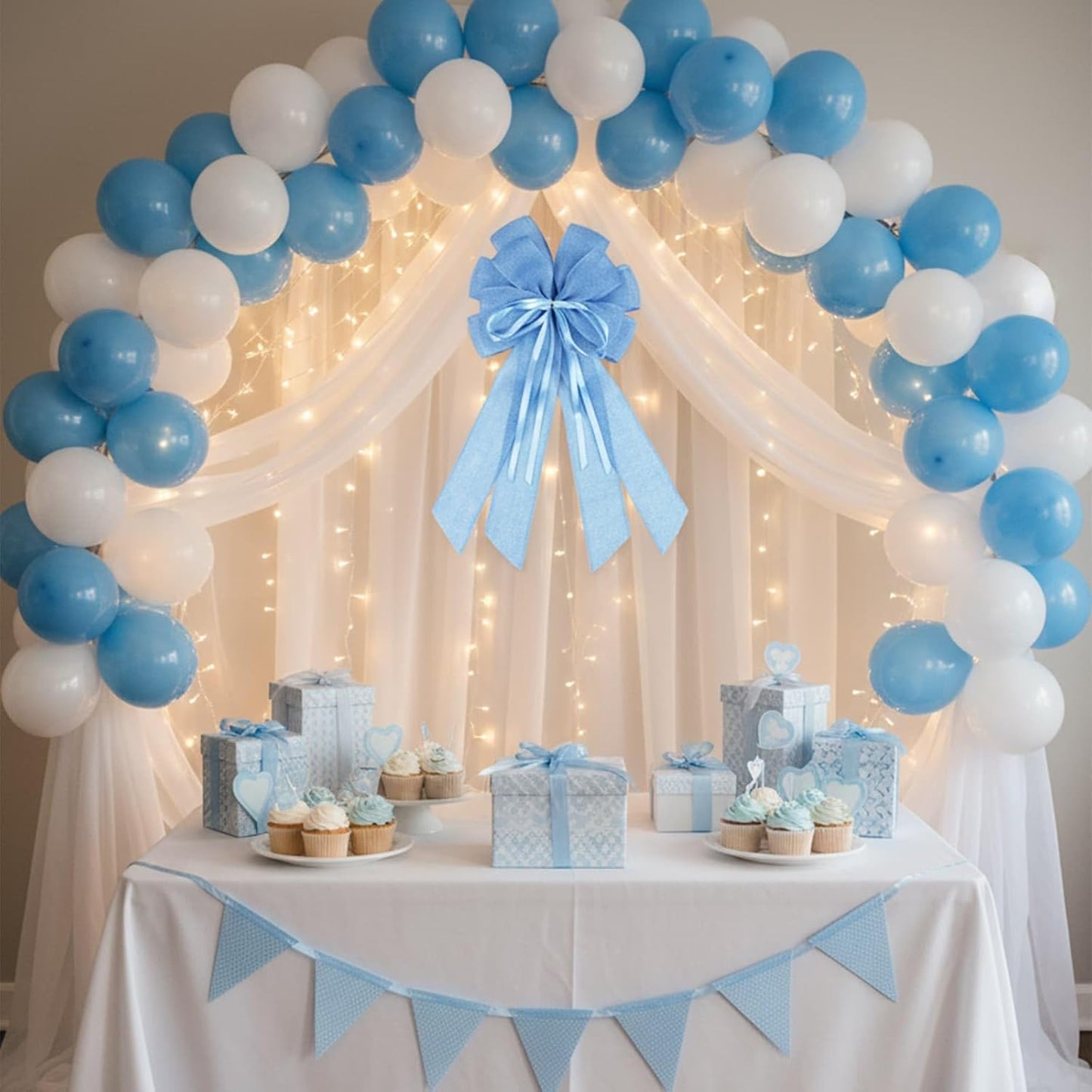 YKW Large Baby Blue Burlap Bow - 20x11 Inch Farmhouse Wreath Decor & Tree Topper for Holidays