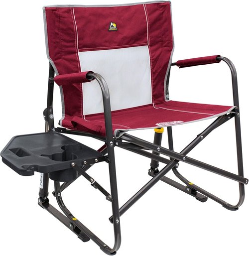 GCI Outdoor Freestyle Rocker XL Camping Chair - Portable Folding Rocking Chair with Side Table & Drink Holder - Red