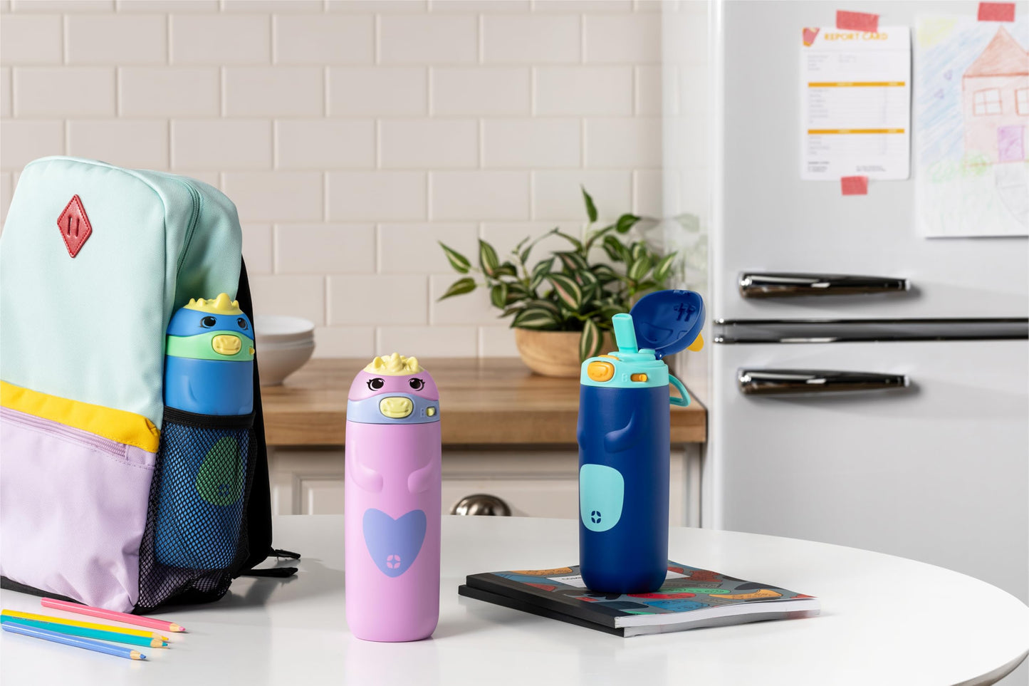 Ello Ellies 12oz Vacuum Insulated Stainless Steel Kids Water Bottle with Straw and Built-in Carrying Handle and Leak-Proof Locking Lid for School Backpack, Lunchbox and Outdoor Sports, Cat