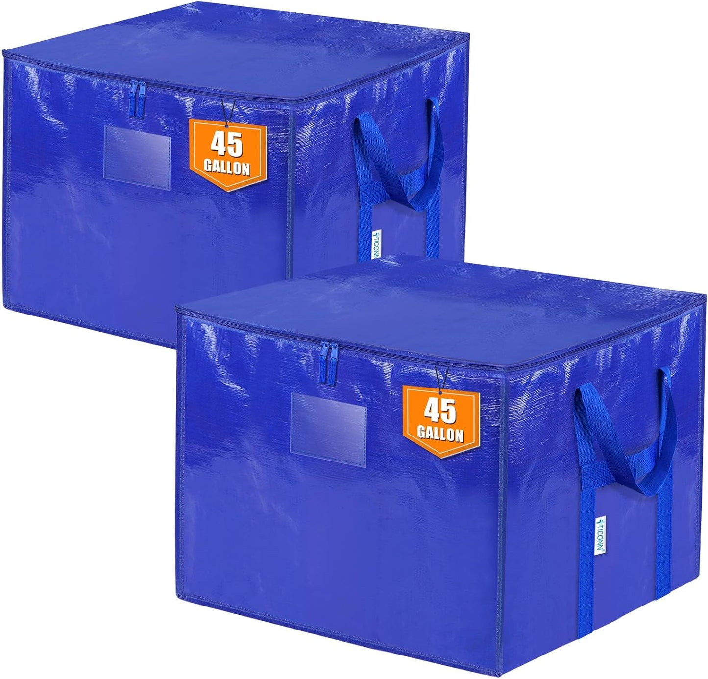 TICONN Extra Large Moving Bags - Heavy-Duty Storage Totes with Zippers & Handles | 45 Gallon, 2 Pack