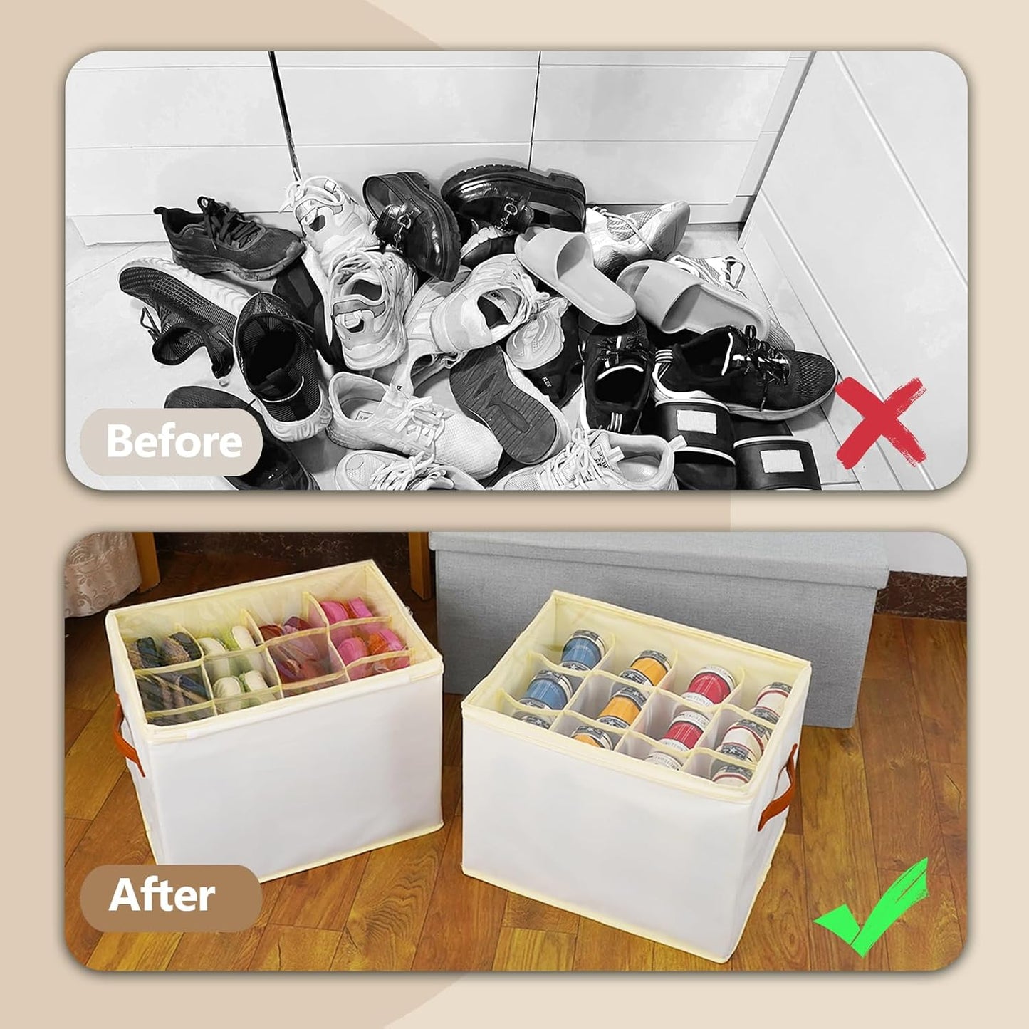 Patinao Shoe Storage Box Organizer - 3 Pack Stackable Clear Lids | 36 Cell Space Saver for Closet
