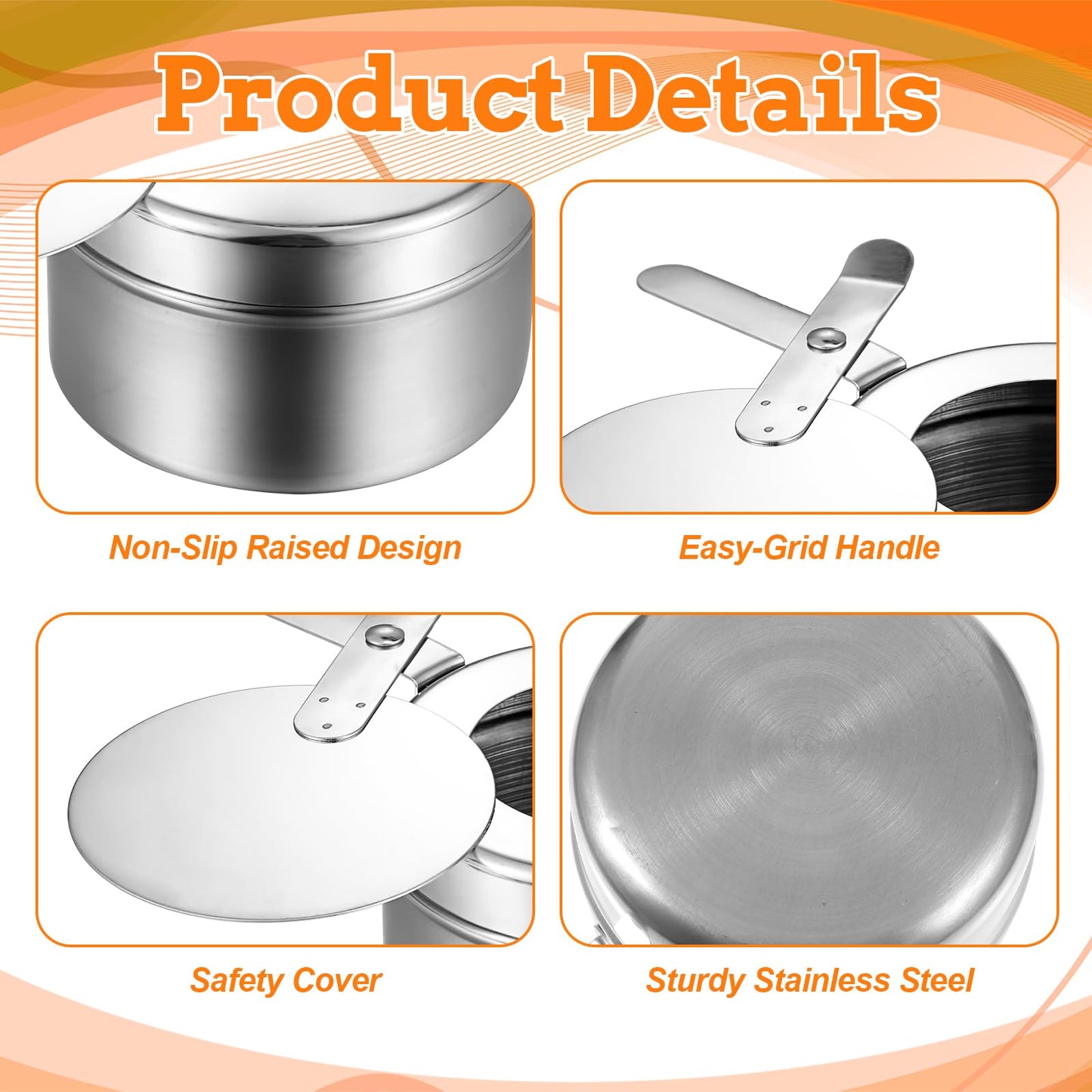 12 Pack Stainless Steel Chafing Fuel Holders with Safety Covers – Durable, Rust-Resistant Canned Heat Box Holders for Buffets, Catering, Barbecues, and Parties (Silver, 3.5" x 3.5" x 2")