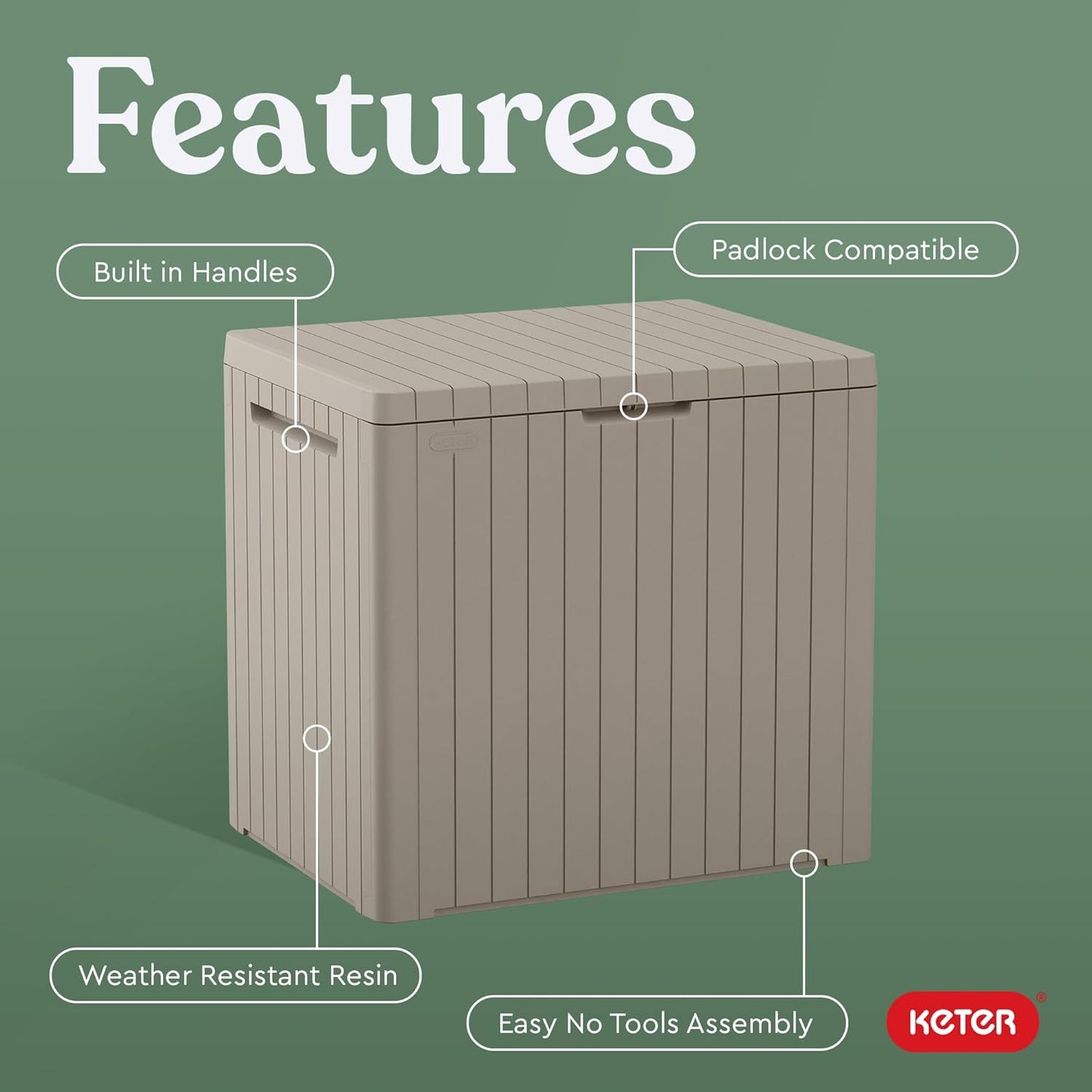 Keter City 30 Gallon Resin Outdoor Storage Box - Versatile Patio Furniture & Garden Organizer | Beige