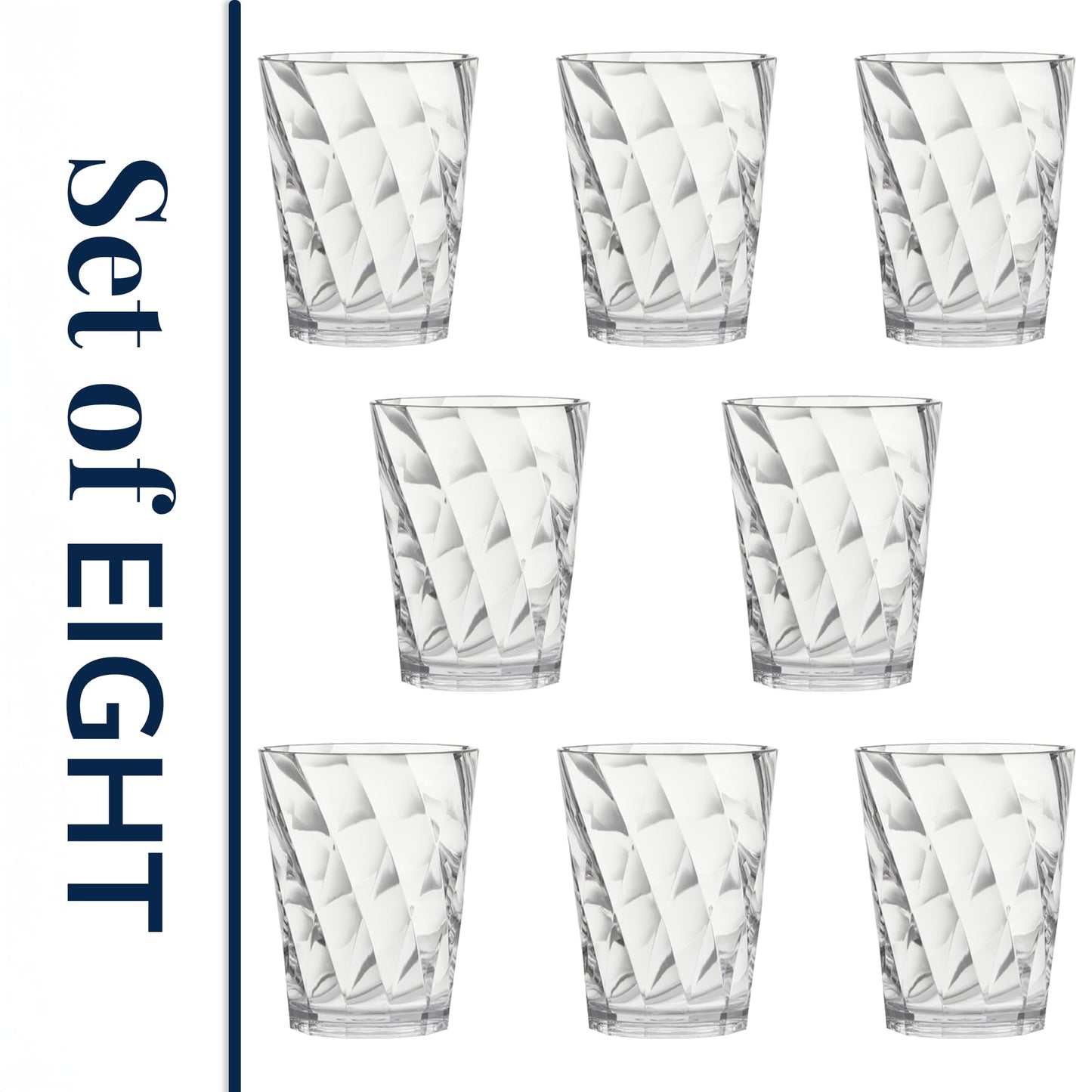 US Acrylic Optix Plastic Reusable Drinking Glasses (Set of 8) 14oz Rocks Cups in Clear | BPA-Free Tumblers, Made in USA | Top-Rack Dishwasher Safe