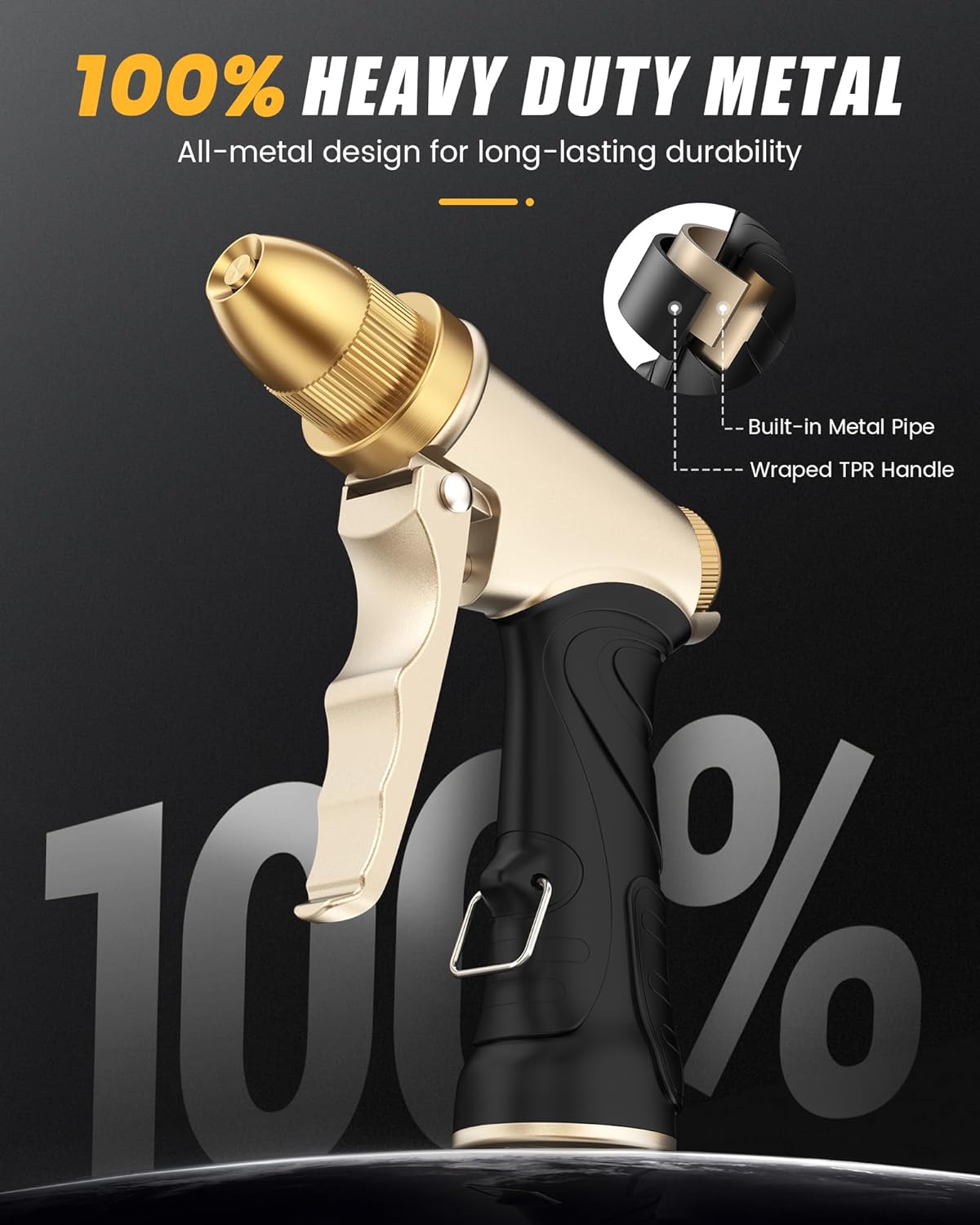 RAINPOINT Heavy Duty Metal Garden Hose Nozzle - Adjustable High Pressure Spray for Plants, Cars & Pets