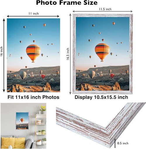 JCJMY 11x16 Rustic White Picture Frame - Versatile Wall Mounting for Horizontal or Vertical Display