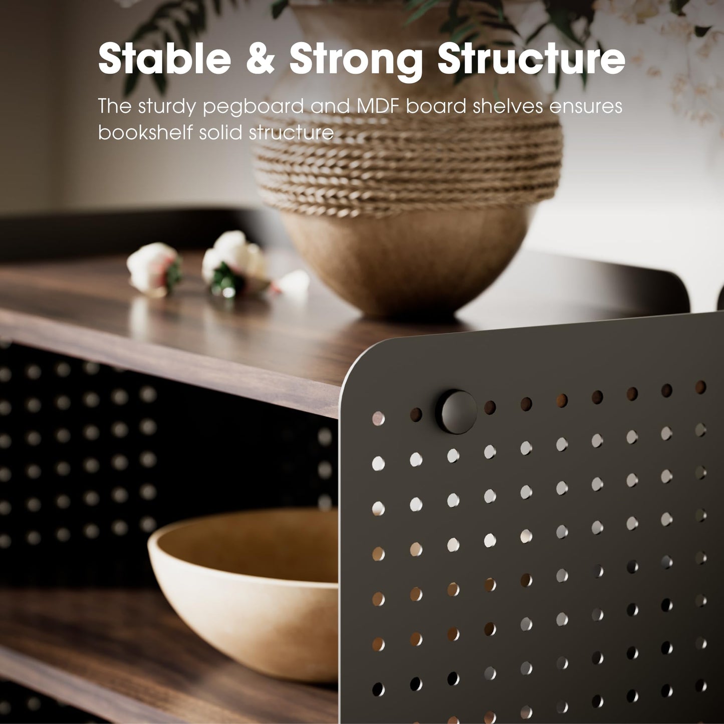 Fenge 4 Tier Bookshelf, Modern Open Bookcase with Pegboard, 24.3 Inches Small Book Shelf Storage Organizer with Adjustable Shelves for Living Room, Bedroom, Home Office