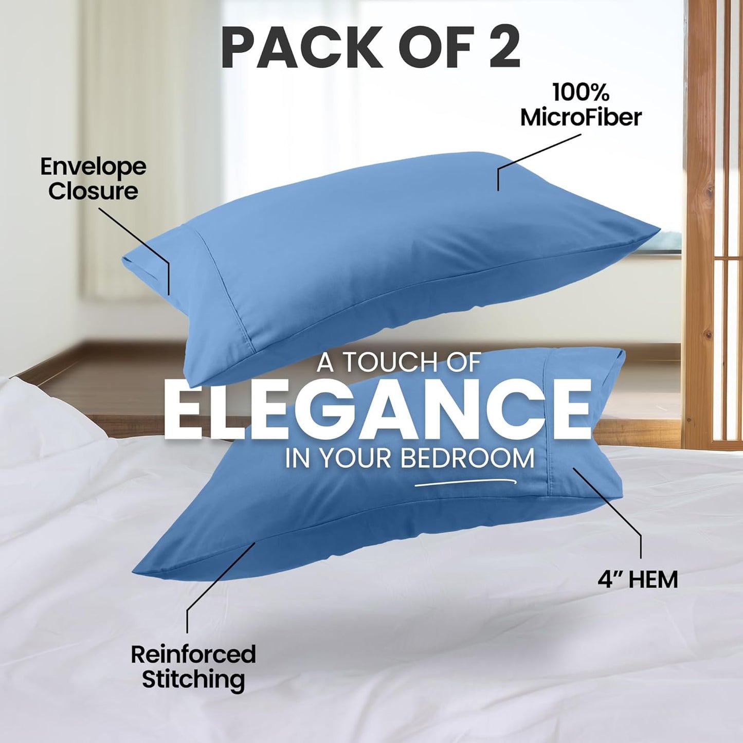Utopia Bedding Pillow Cases | Soft Brushed Microfiber 2-Pack - Oeko-TEX Certified, 20x26 Inches (Dutch Blue)