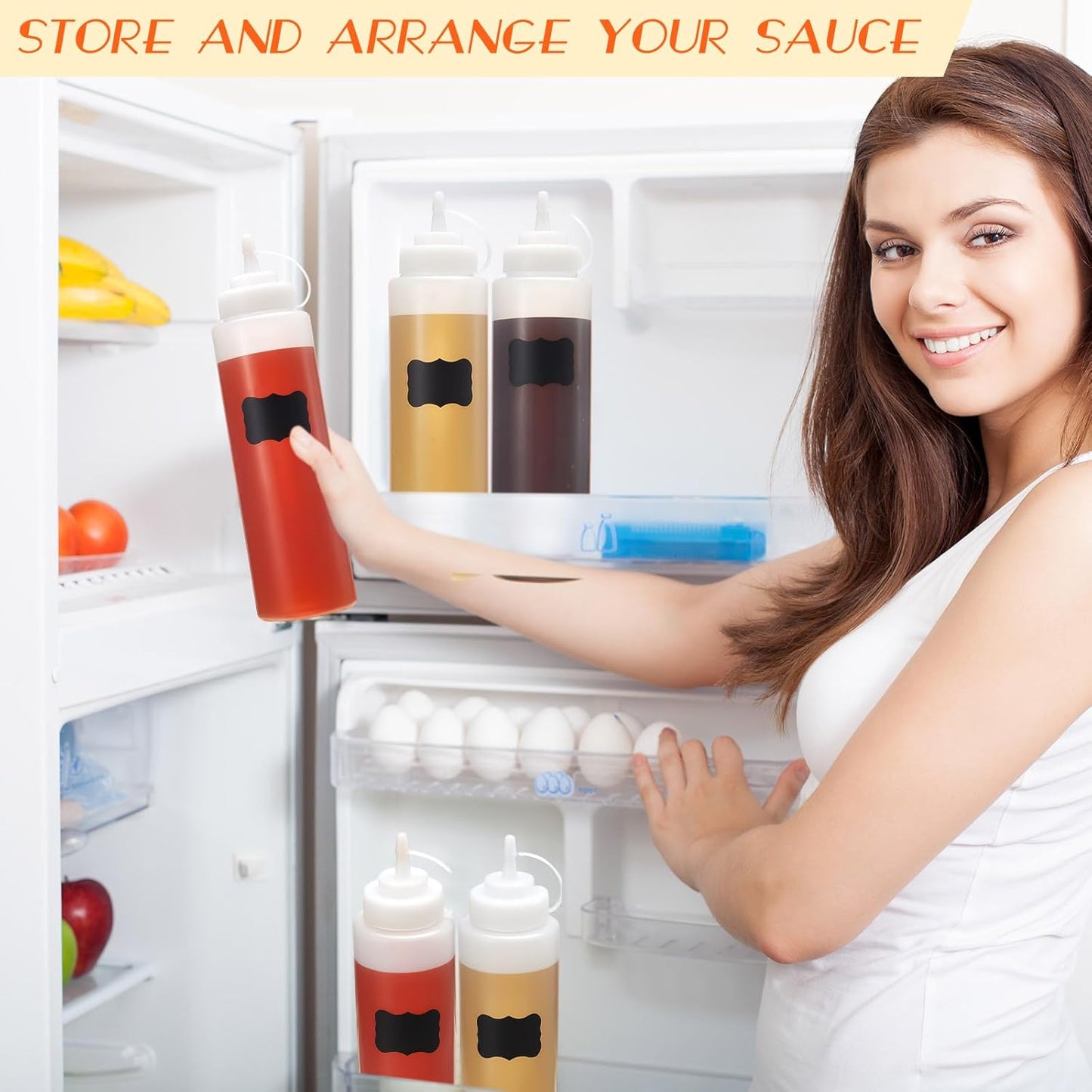 Mumufy 24 Pcs Condiment Squeeze Bottles 32 oz Plastic Squeeze Squirt Containers for Sauce Ketchup, Oil, Liquid with Extra 1 Funnel 24 Labels and 1 Pen
