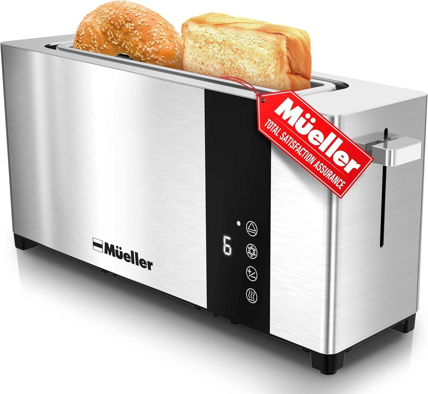 Mueller UltraToast 2-Slice Stainless Steel Toaster - Extra-Wide Slots, 6 Browning Levels & LED Display