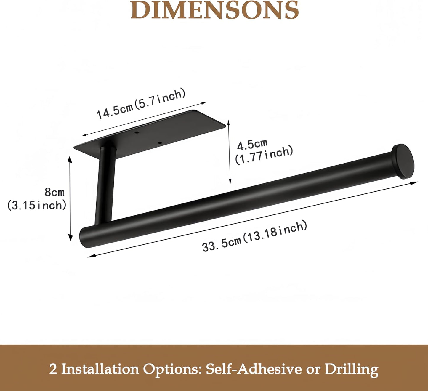 SEIDO Paper Towel Holder - Matte Black SUS 304 Stainless Steel Wall Mount | Adhesive or Screw Installation