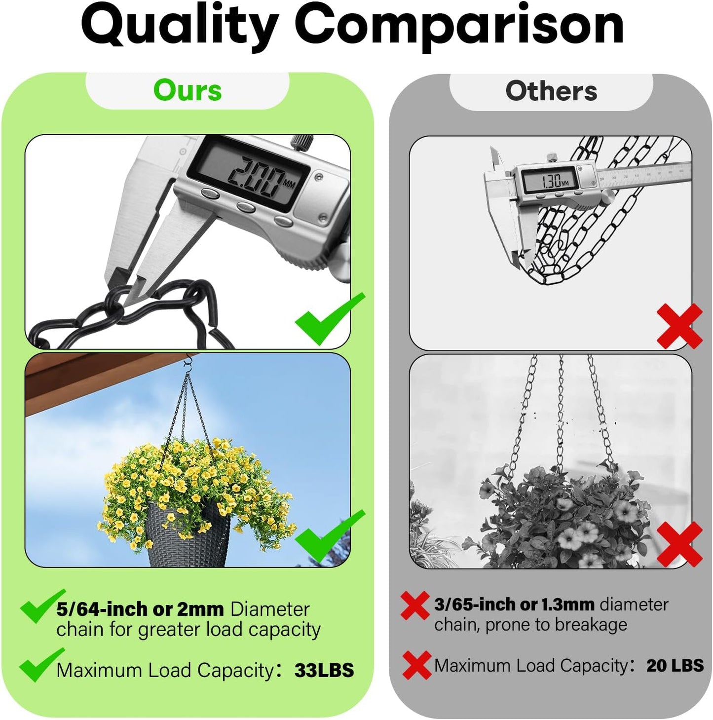 Skiennix Heavy Duty Metal Hanging Chains - Durable Hooks Set for Planters, Bird Feeders & Lanterns - Black