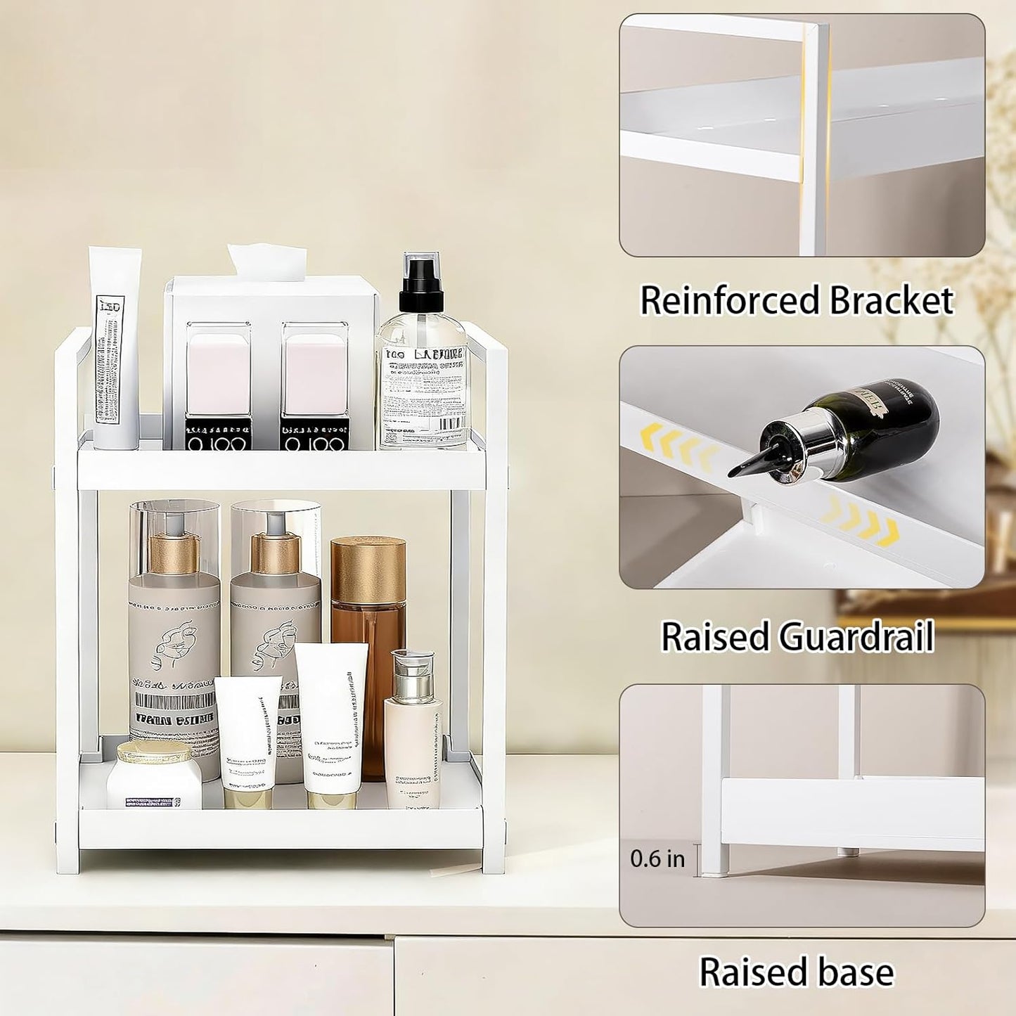 Anyoifax Bathroom Counter Organizer - 2-Tier Vanity Storage Shelf for Makeup & Perfume | Small White