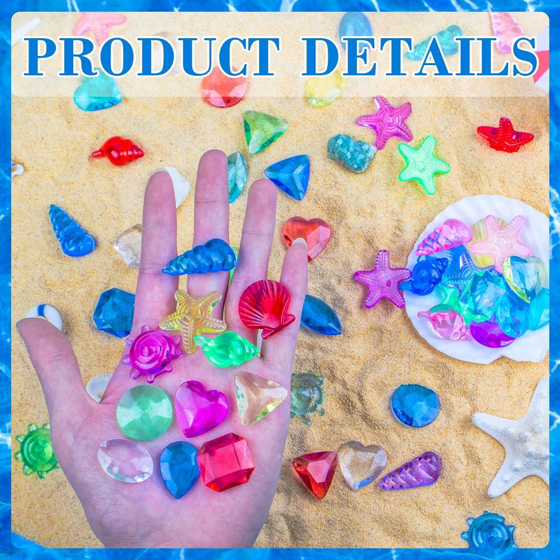 Skiennix Sensory Bin Filler - 180 Pcs Plastic Gemstones & Fake Seashells for Kids | Ocean-Themed Fun