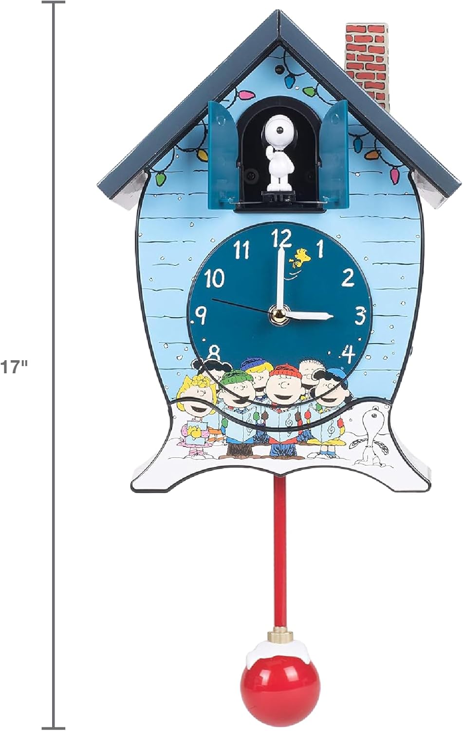 Mark Feldstein Peanuts Gang Holiday Cuckoo Clock - Icy Blue, 17 Inch Decorative Timepiece