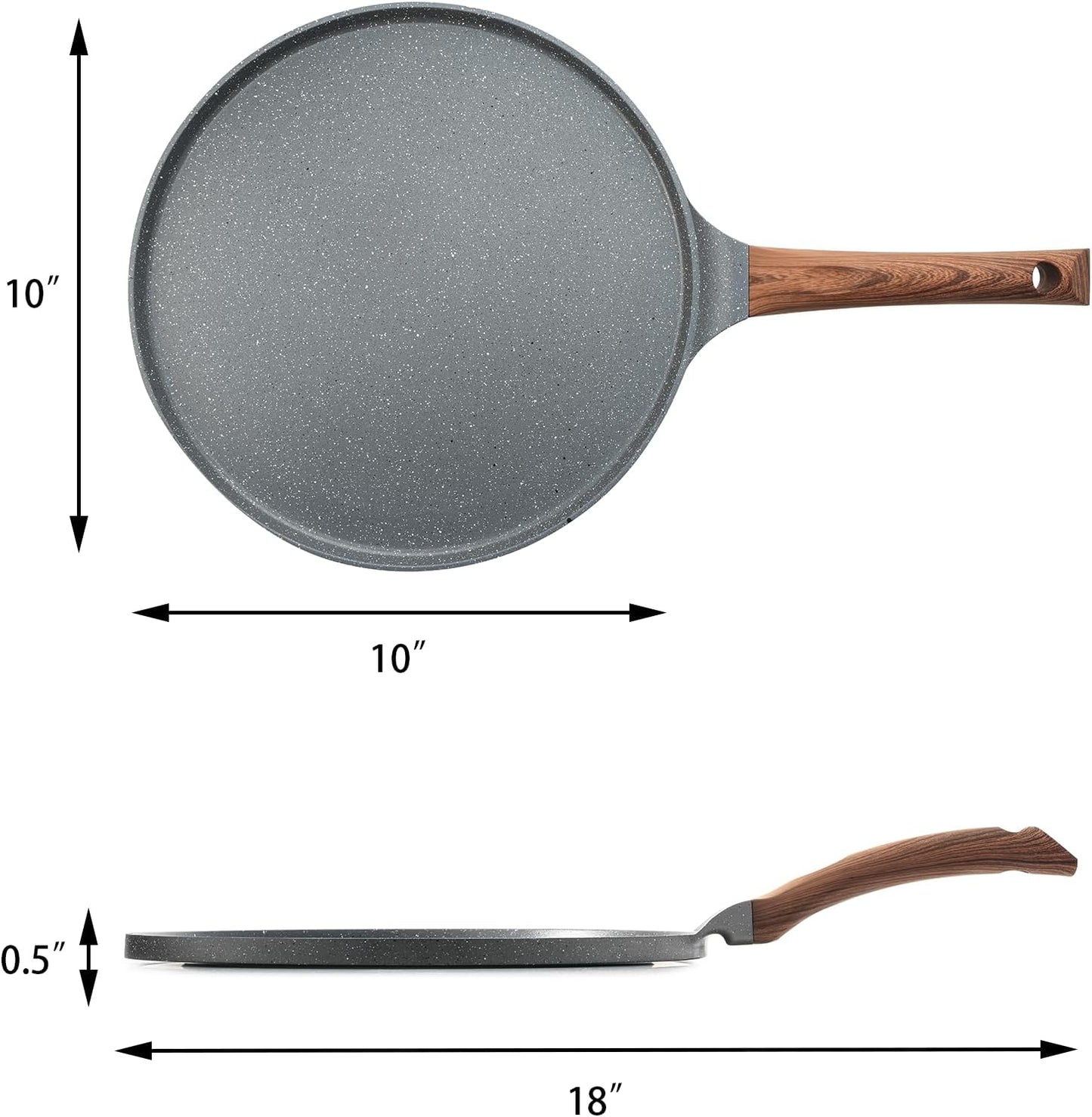 SENSARTE Nonstick Crepe Pan - 10-Inch Swiss Granite Coating Tawa Griddle with Stay-Cool Handle | Induction Compatible