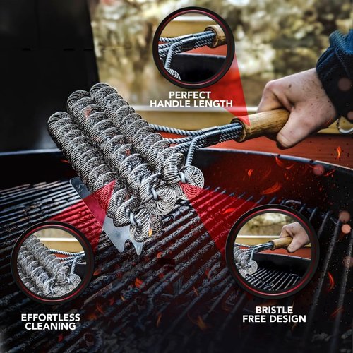 BBQ-AID Grill Brush - Bristle-Free 18" Stainless Steel Cleaner for Safe Outdoor Grilling | Essential Grill Accessory