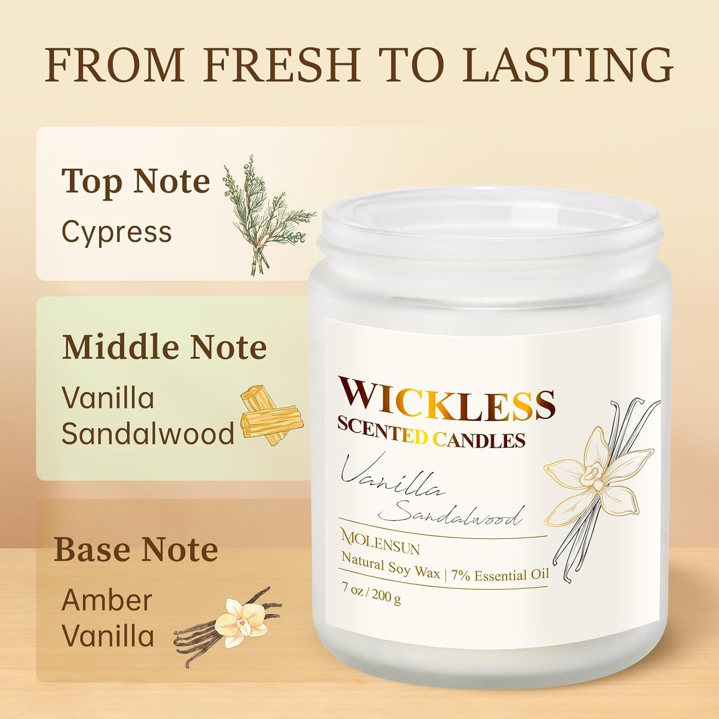 Skiennix Wickless Candle - Vanilla Sandalwood Aroma with 10ml Essential Oil | Flameless Non-Toxic Soy Scented Gift for Home