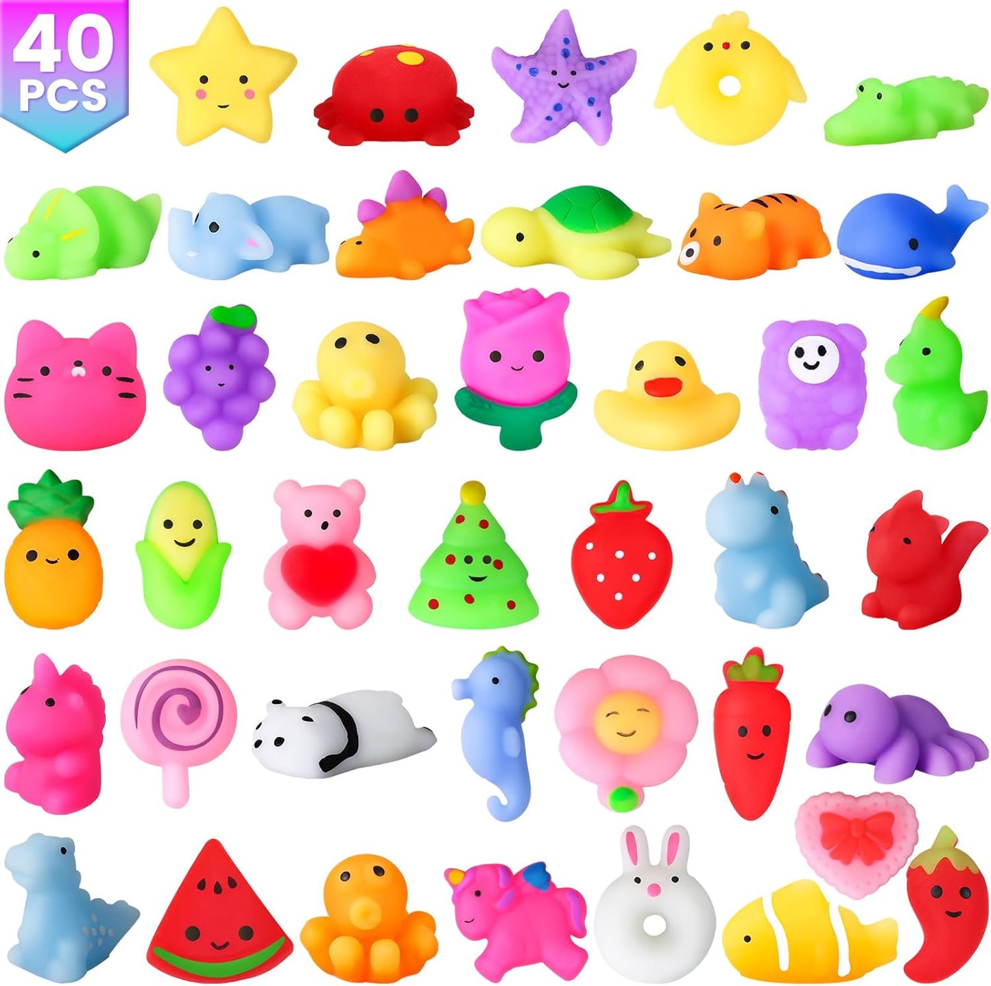 VISCOO 40 Pack Squishy Toys - Kawaii Mochi Party Favors for Kids | Easter Basket Stuffers & Classroom Prizes