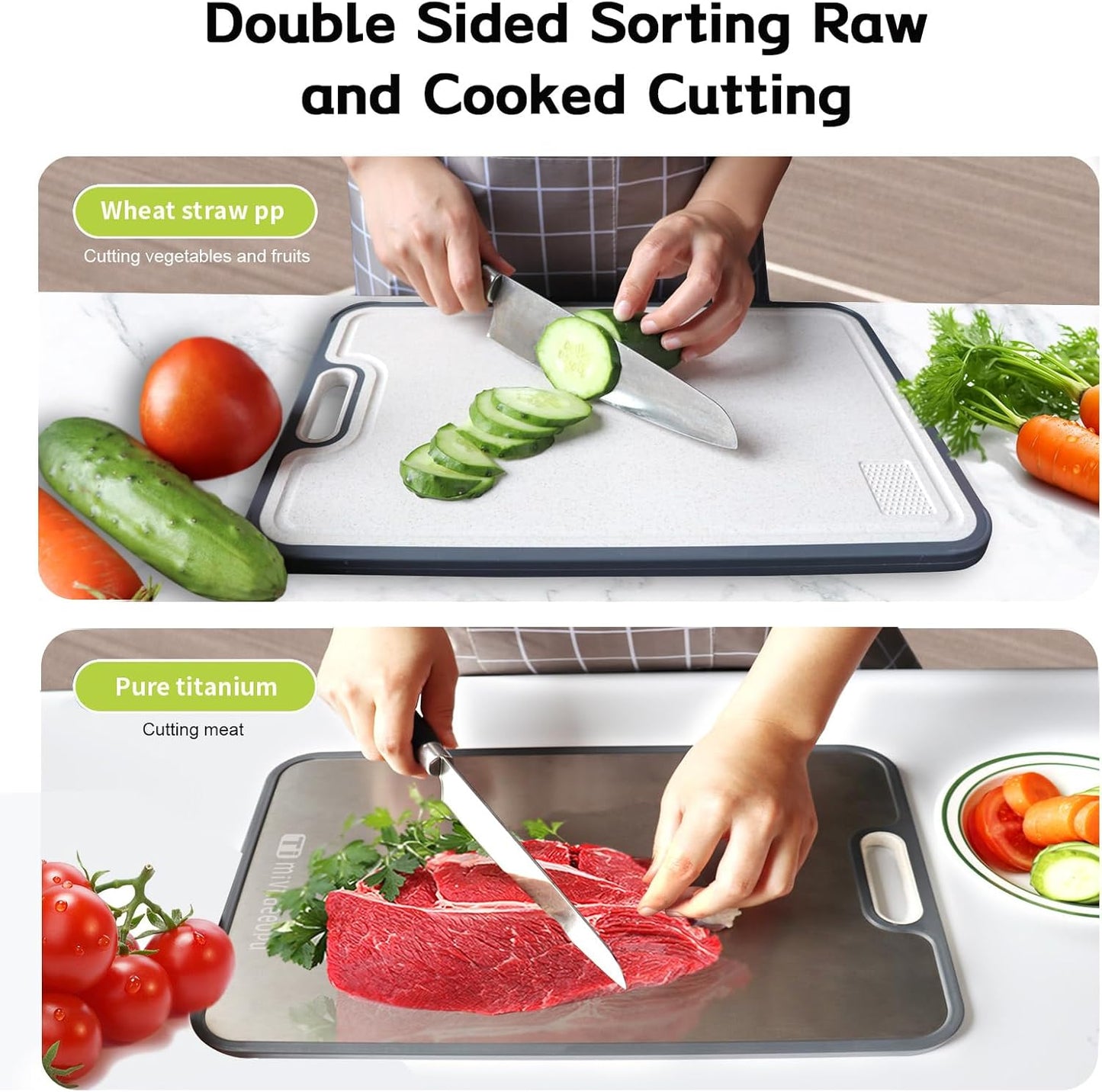 Titanium Cutting Board - Food Grade Metal Chopping Board | Non-Toxic Double-Sided 15.2”x10.5” Size