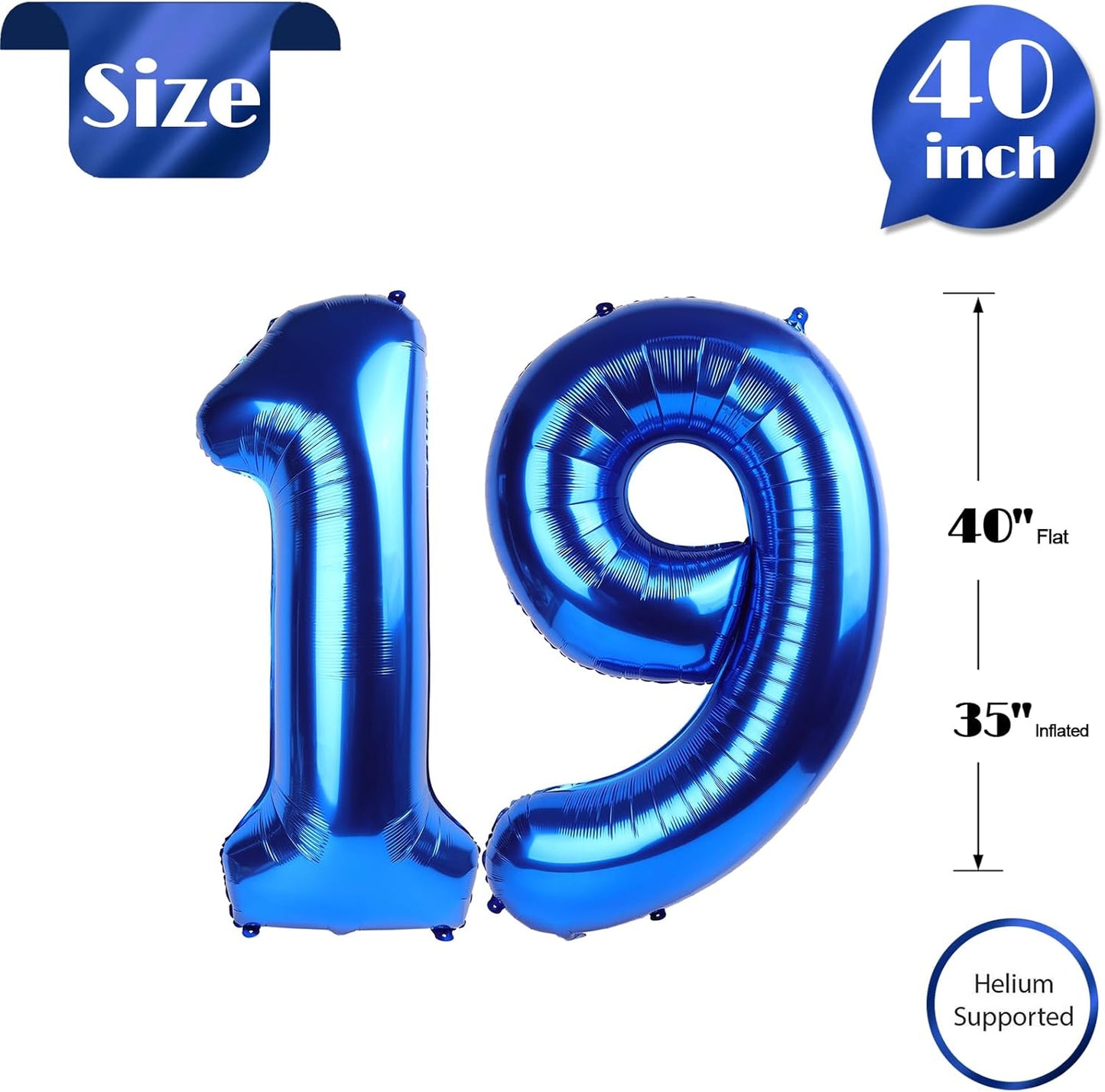 Number 19 Balloon by [Brand Name] - 40-Inch Navy Blue Birthday Decoration for 19th Celebration