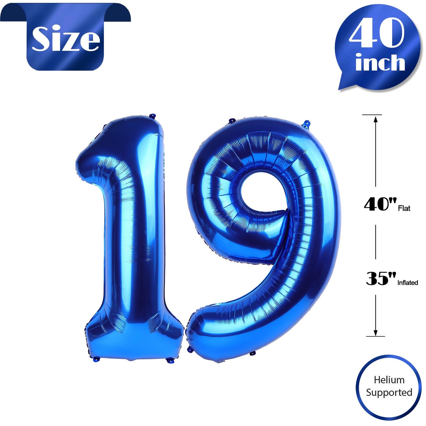 Navy Blue Number 19 Balloon 40 inch, 19 Number Balloons, 19th Navy Blue Birthday Decorations, 19 Year Old Girls Boys Blue Party Supplies