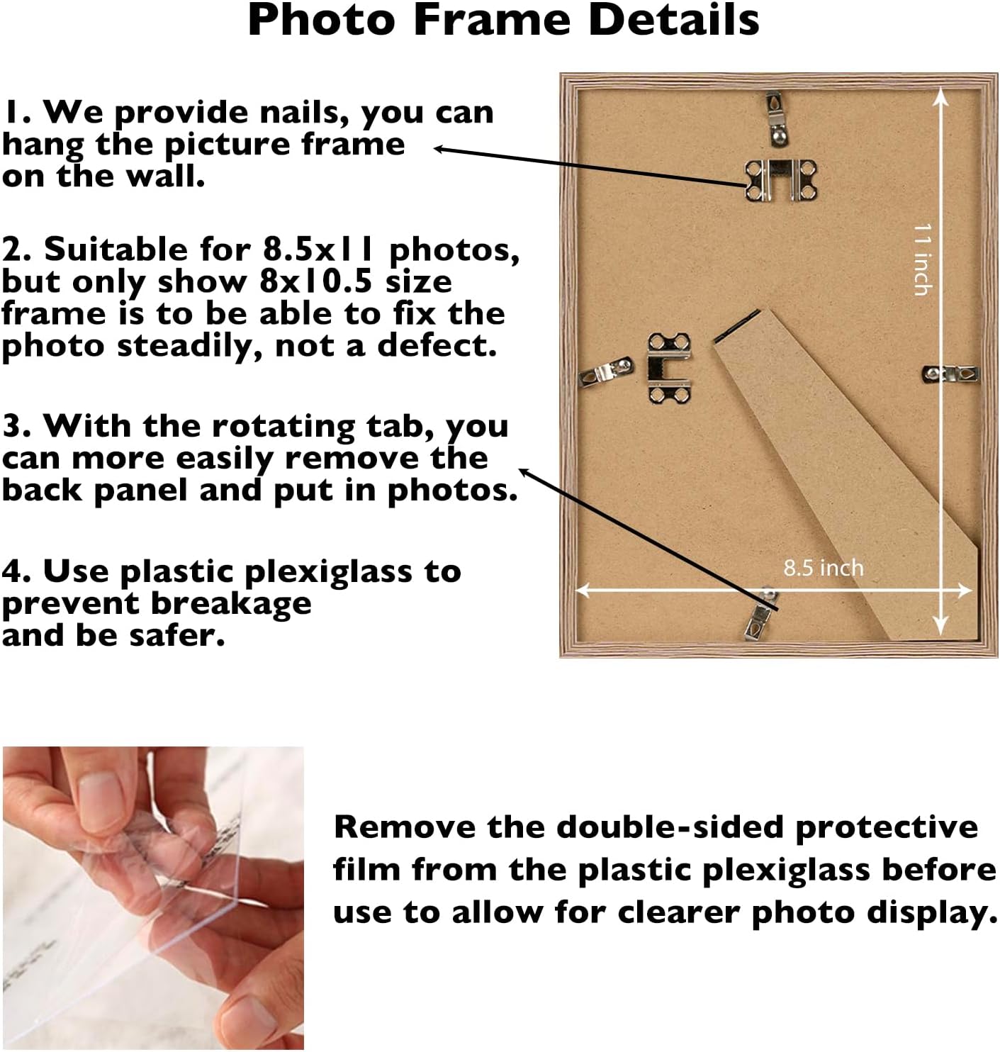 Rustic Brown Picture Frame by [Brand Name] - 8.5x11 Wall Mount or Tabletop Display | Durable Shatter-Resistant Plexiglass