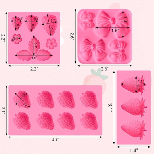 JOERSH Strawberry Fondant Molds - 4PCS Silicone Baking Molds for Cake Decorating & Cupcake Toppers