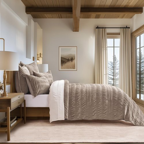 Evergrace King Size Quilt Set - Luxury Ultra Soft Ruched Bedding with 2 Shams | Lightweight Vintage Textured Bedspread in Khaki Tan